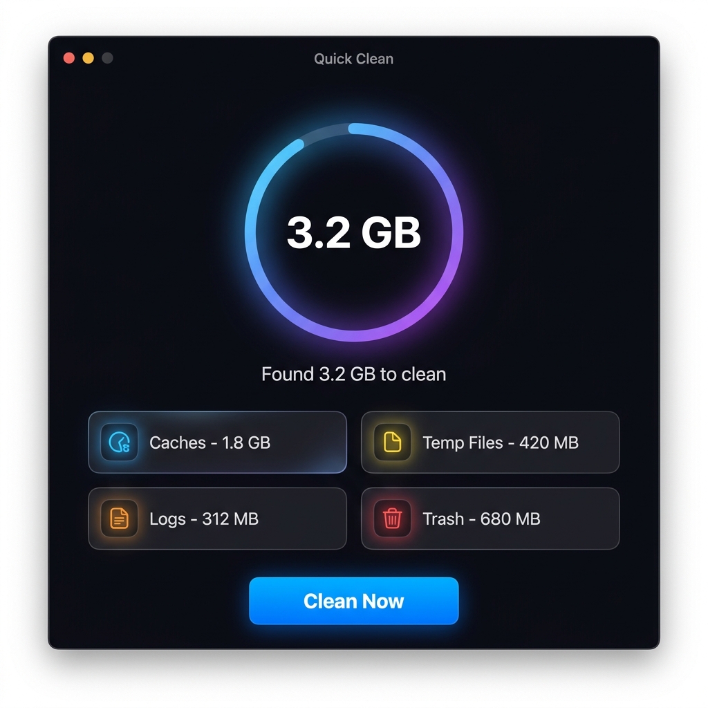 Quick Clean mode showing 3.2 GB found to clean